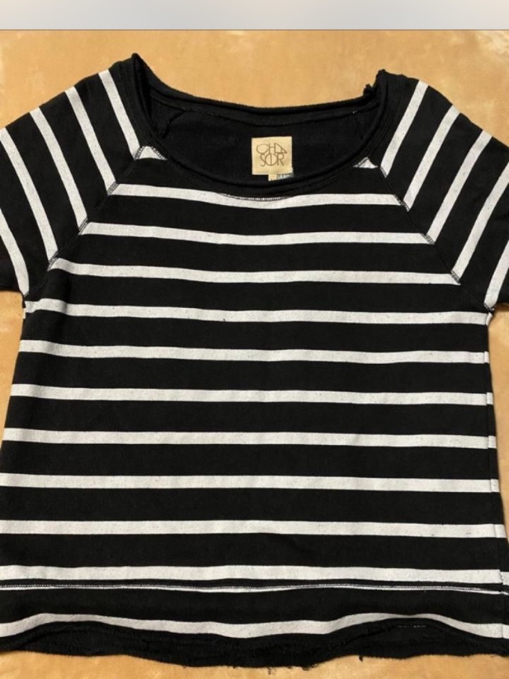 Chaser Black and White Striped Raglan Sweatshirt Sz M